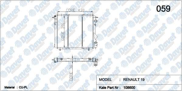 KALE 0509042PA Radyator (108600) 2 Sira Cu+Pl Sistem ( Renault ) R19 1.4gtd/Krb (Bakir)
